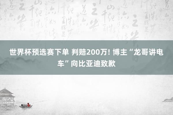 世界杯预选赛下单 判赔200万! 博主“龙哥讲电车”向比亚迪致歉