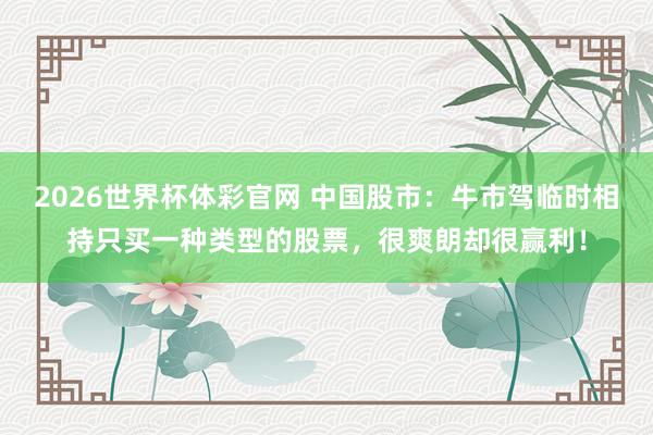 2026世界杯体彩官网 中国股市:牛市驾临时相持只买一种类型的股票,很爽朗却很赢利!