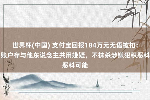 世界杯(中国) 支付宝回报184万元无语被扣：涉事账户存与他东说念主共用嫌疑，不抹杀涉嫌犯积恶科可能