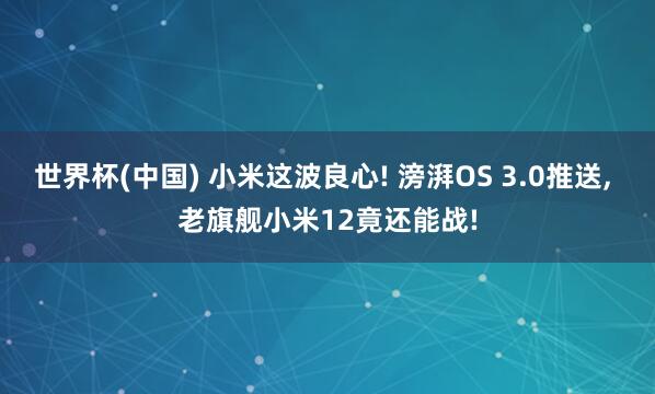 世界杯(中国) 小米这波良心! 滂湃OS 3.0推送, 老旗舰小米12竟还能战!