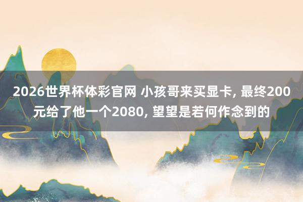 2026世界杯体彩官网 小孩哥来买显卡, 最终200元给了他一个2080, 望望是若何作念到的