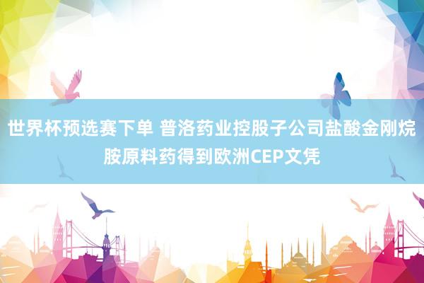 世界杯预选赛下单 普洛药业控股子公司盐酸金刚烷胺原料药得到欧洲CEP文凭