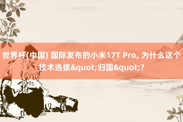 世界杯(中国) 国际发布的小米17T Pro, 为什么这个技术选拔"归国"?
