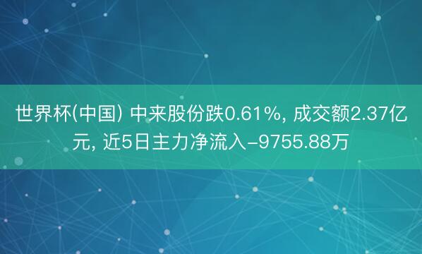 世界杯(中国) 中来股份跌0.61%, 成交额2.37亿元, 近5日主力净流入-9755.88万